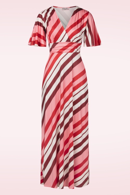 Vintage Chic for Topvintage - Fiona Striped maxi jurk in rood en roze