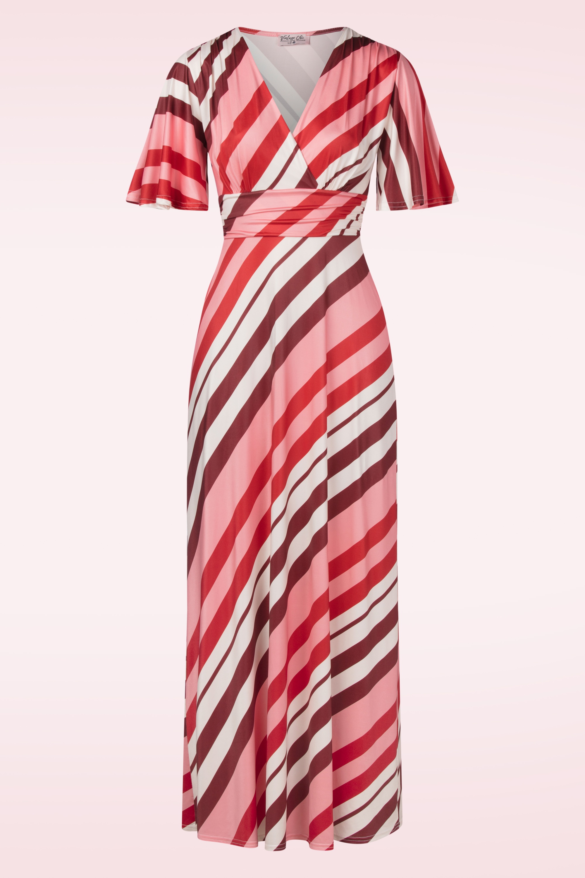 Vintage Chic for Topvintage - Fiona Striped maxi jurk in rood en roze