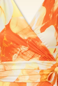 Vintage Chic for Topvintage - Irene Aquarel Cross Over swing jurk in oranje en geel 2