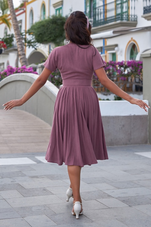 Miss Candyfloss - Astira Rosite Linen swing jurk in mauve 4