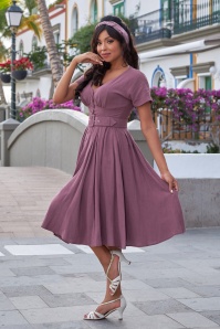 Miss Candyfloss - Astira Rosite Linen swing jurk in mauve 2