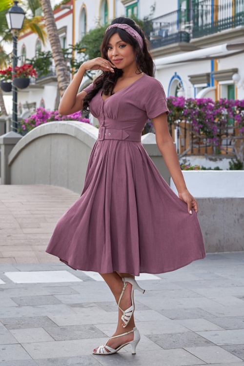 Miss Candyfloss - Robe évasée Astira Rosite en lin mauve 2