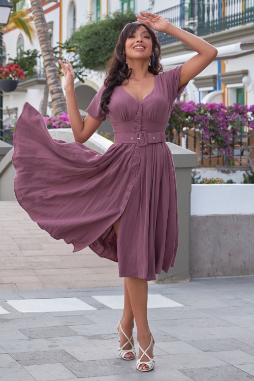 Miss Candyfloss - Robe évasée Astira Rosite en lin mauve
