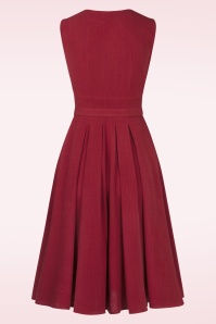 Miss Candyfloss - Topvintage exclusive ~ Daria Rose Linen swing jurk in donkerrood 3