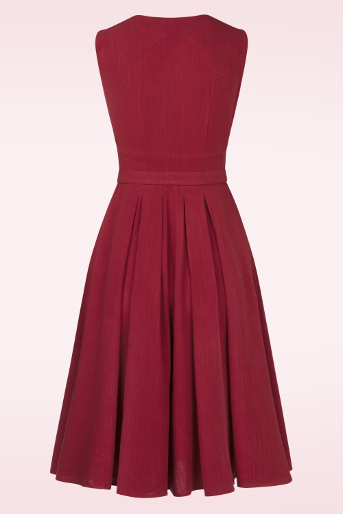 Miss Candyfloss - Topvintage exclusive ~ Daria Rose Linen swing jurk in donkerrood 3