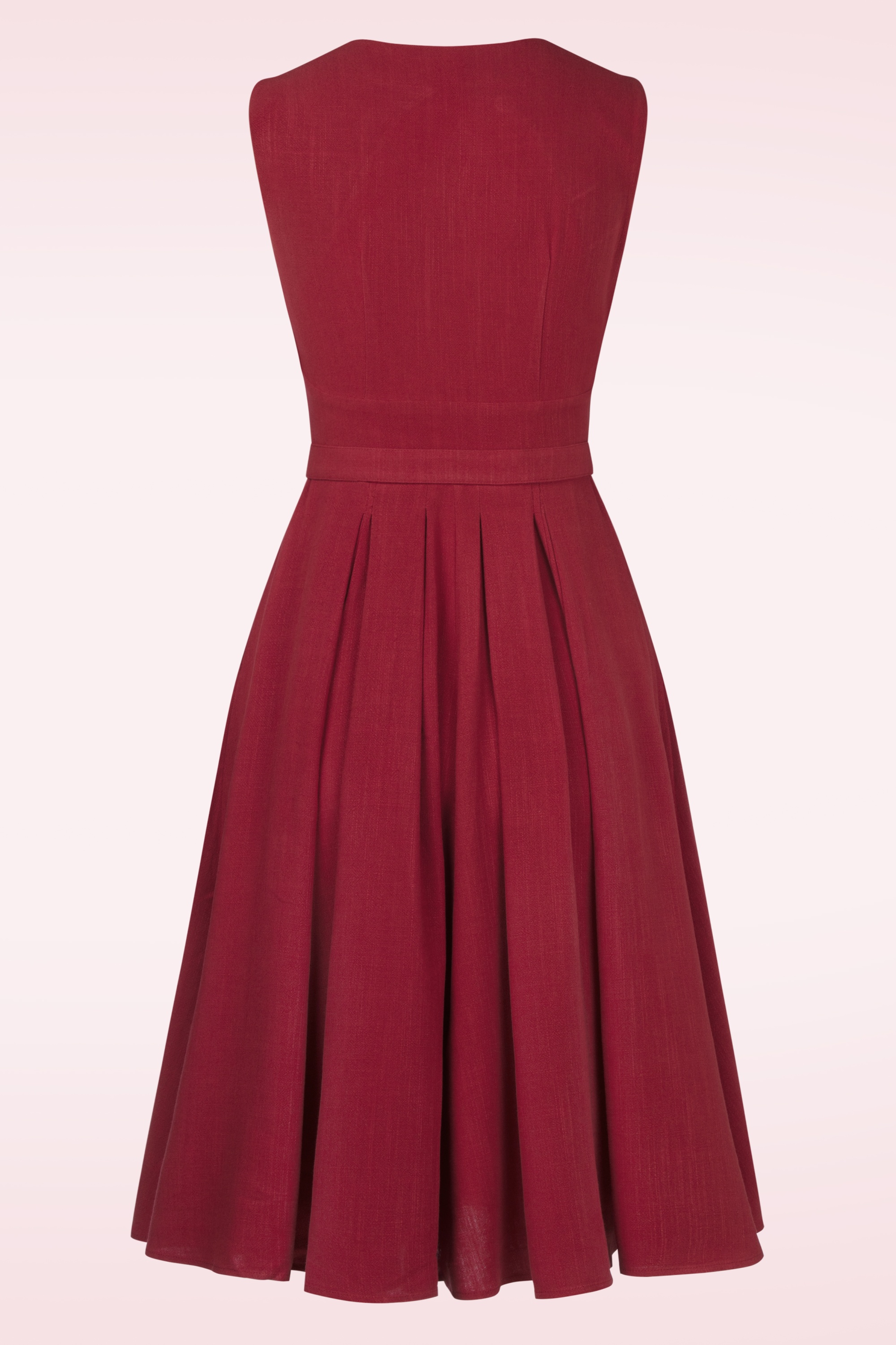 Miss Candyfloss - Topvintage exclusive ~ Daria Rose Linen swing jurk in donkerrood 3