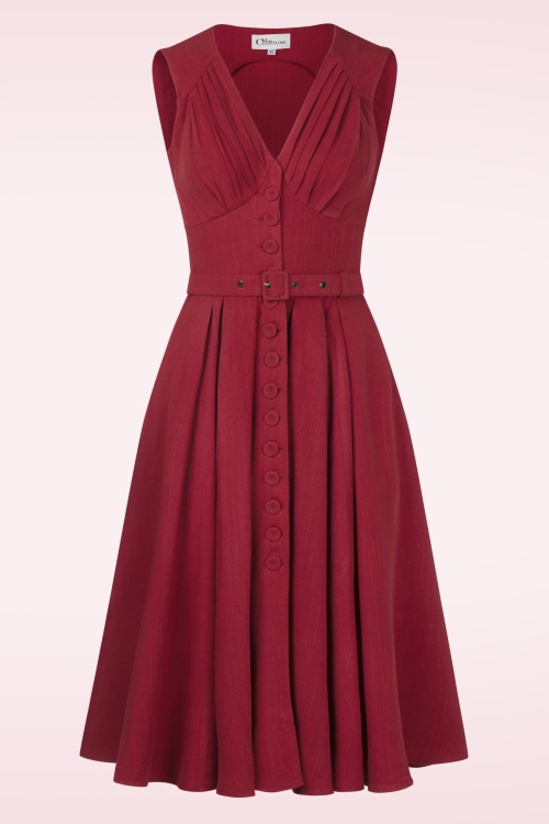 Miss Candyfloss - Topvintage exclusive ~ Robe évasé Daria Rose en lin rouge profond