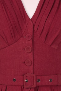 Miss Candyfloss - Topvintage exclusive ~ Daria Rose Linen swing jurk in donkerrood 2