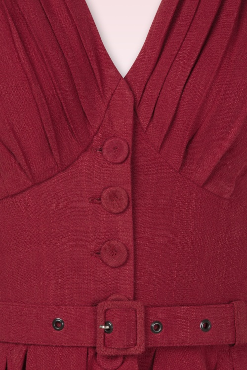 Miss Candyfloss - Topvintage exclusive ~ Robe évasé Daria Rose en lin rouge profond 2