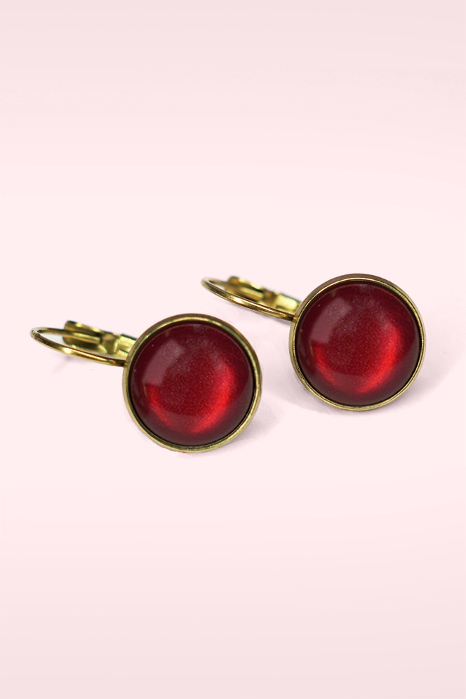 Urban Hippies - Boucles d'Oreille Plaquées Or Dot Années 60 en Rouge Samba Foncé 3