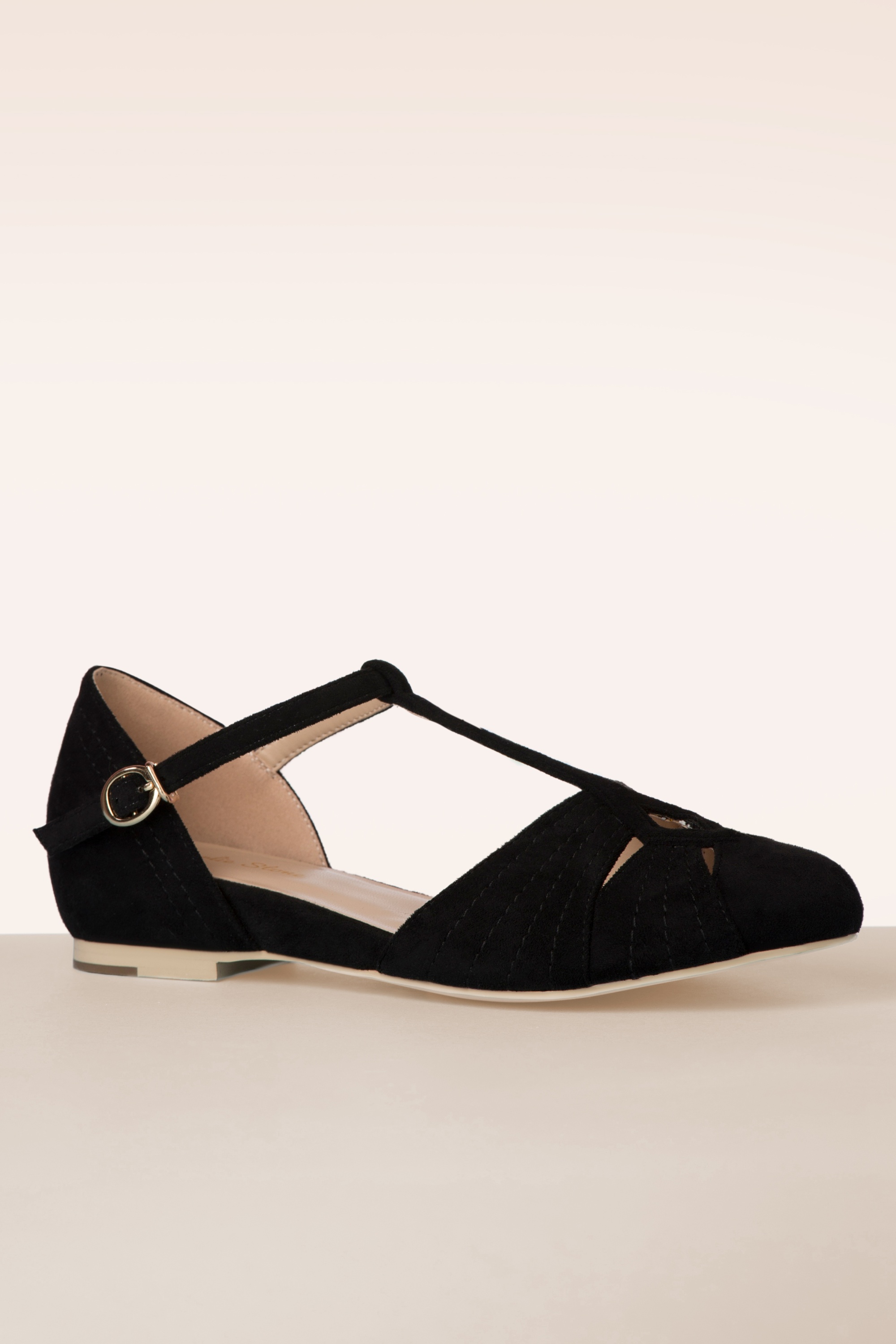 Charlie Stone - London T-Strap Flats Années 50 en Noir 4