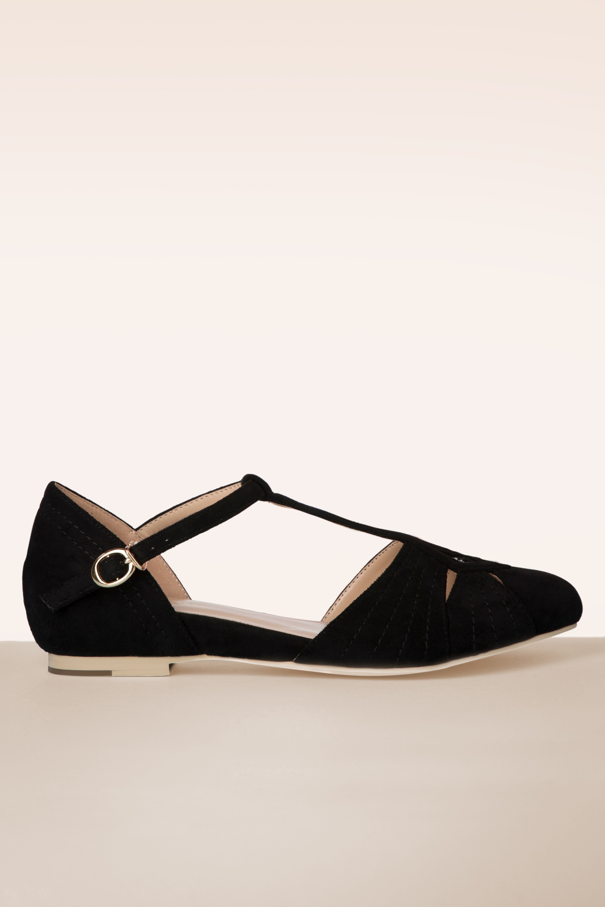 Charlie Stone - London T-Strap Flats Années 50 en Noir