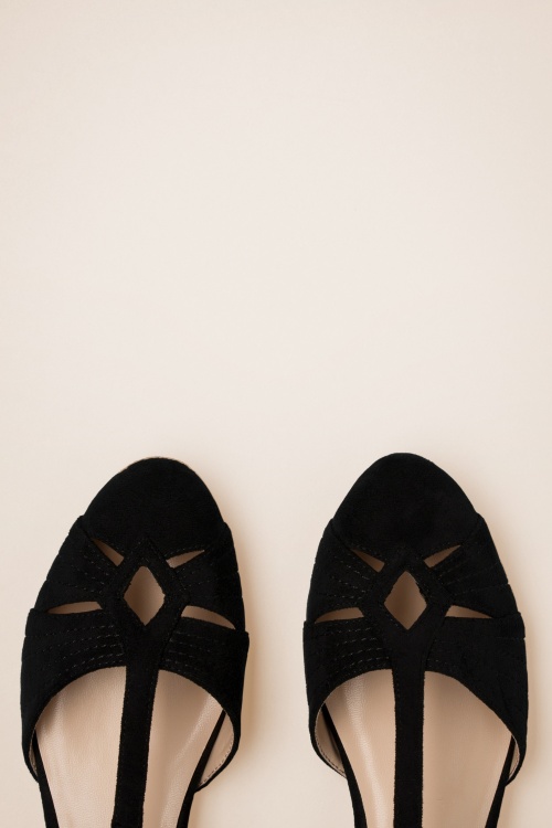 Charlie Stone - London T-Strap Flats Années 50 en Noir 2