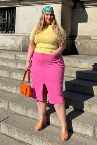 Smashed Lemon - Joanna midi denim rok in roze 2