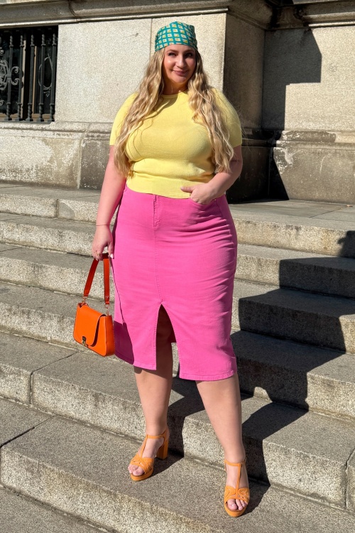 Smashed Lemon - Joanna midi denim rok in roze 2