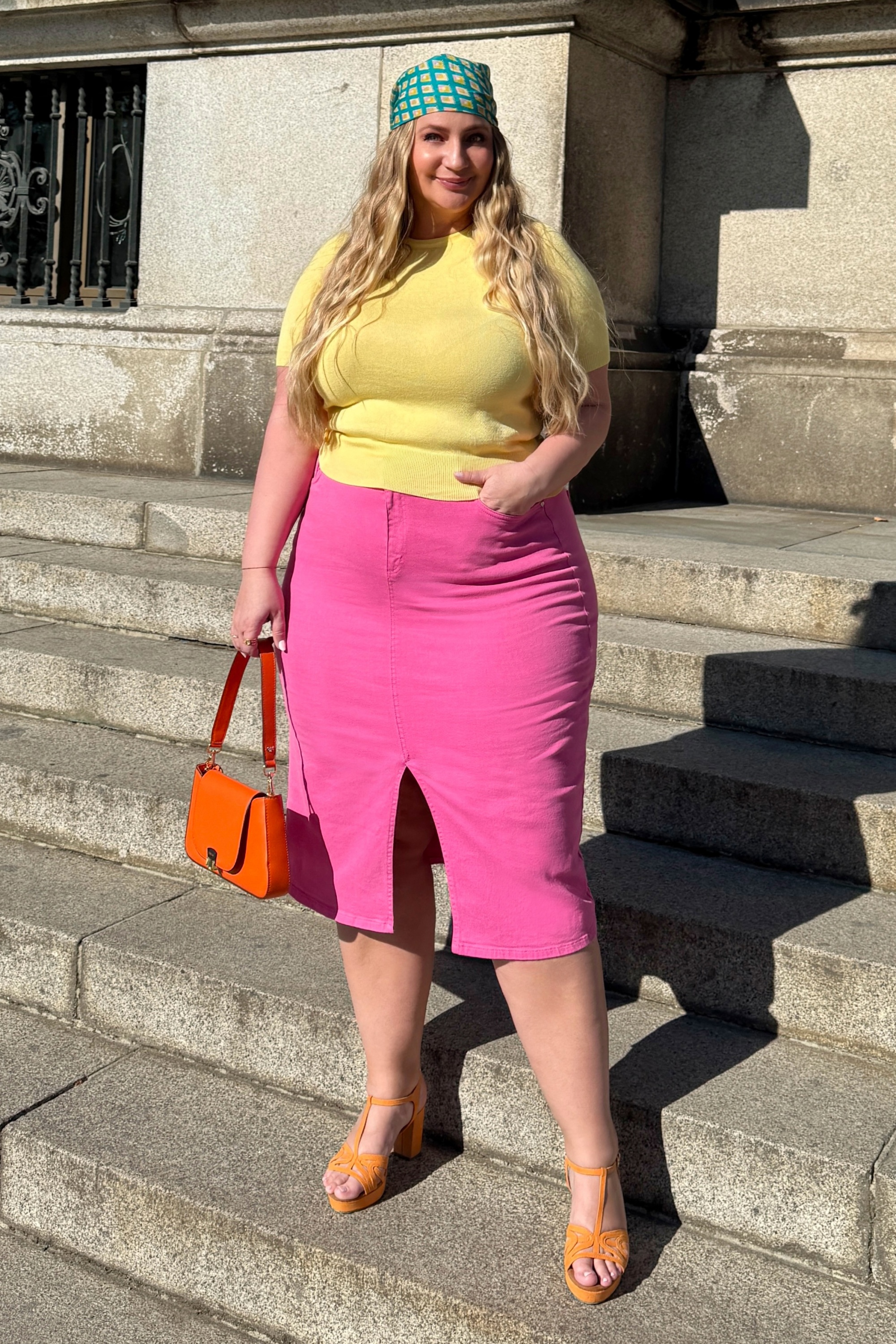 Smashed Lemon - Joanna midi denim rok in roze 2