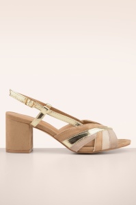 Poti Pati - Sue Block Heel sandaaltjes in beige en goud