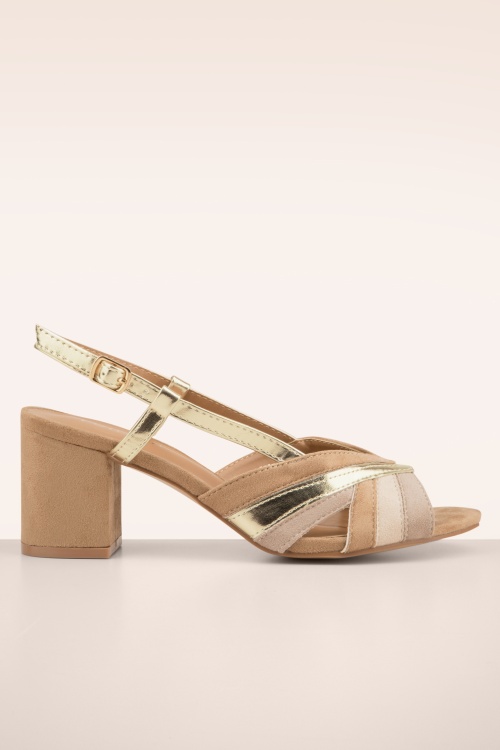 Poti Pati - Sandales à talon bottier Sue en beige et doré