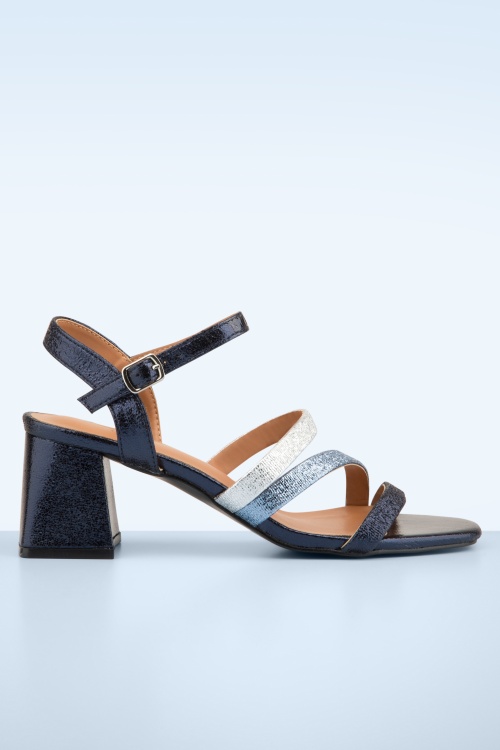 Poti Pati - Sandales à talon bottier Yasmin en bleu métallisé