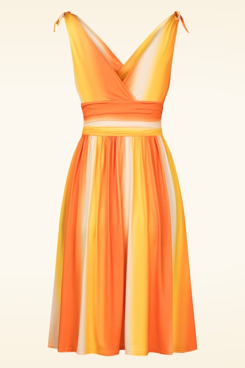 Vintage Chic for Topvintage - Georgia Faded Stripes swing jurk in oranje en geel 3
