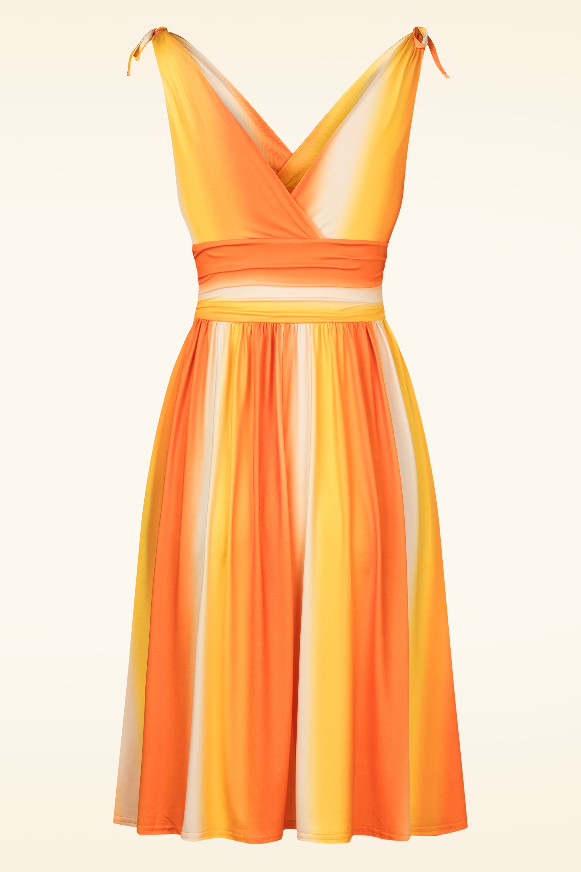 Vintage Chic for Topvintage - Georgia Faded Stripes swing jurk in oranje en geel 3