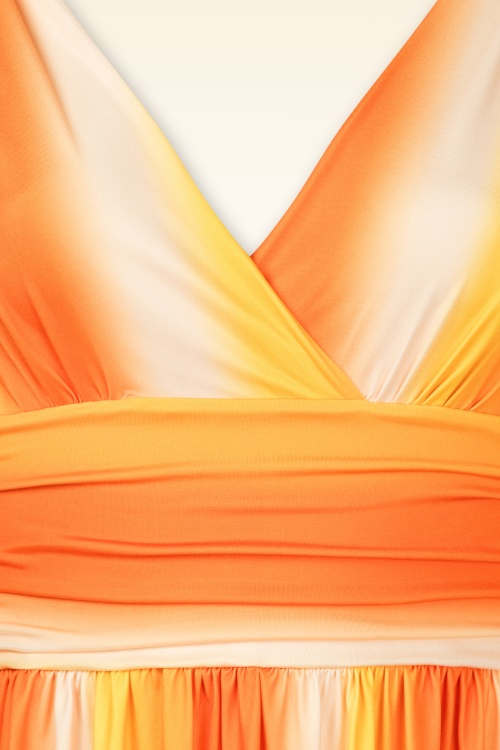 Vintage Chic for Topvintage - Georgia Faded Stripes swing jurk in oranje en geel 2