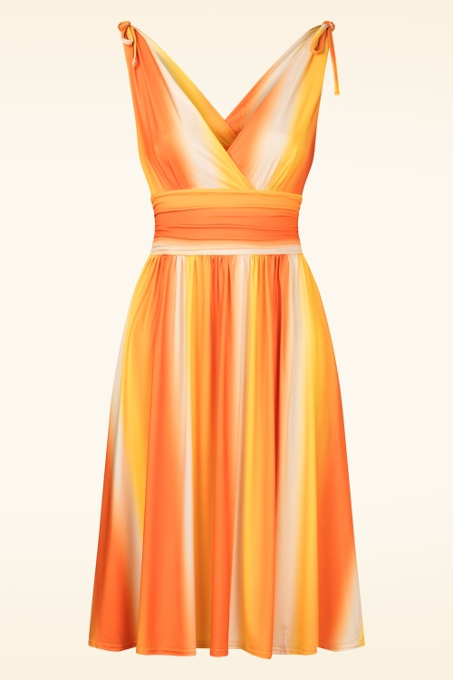 Vintage Chic for Topvintage - Georgia Faded Stripes swing jurk in oranje en geel