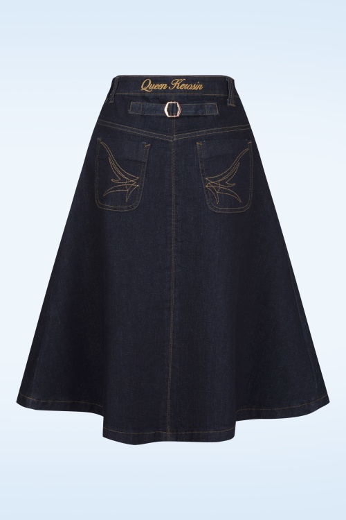 Queen Kerosin - Workwear Skirt in Dark Blue Wash 2