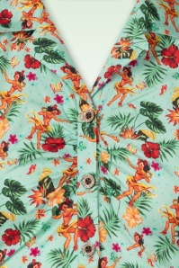 Queen Kerosin - Tiki Dancer Cropped Hawaii blouse in licht turquoise 2