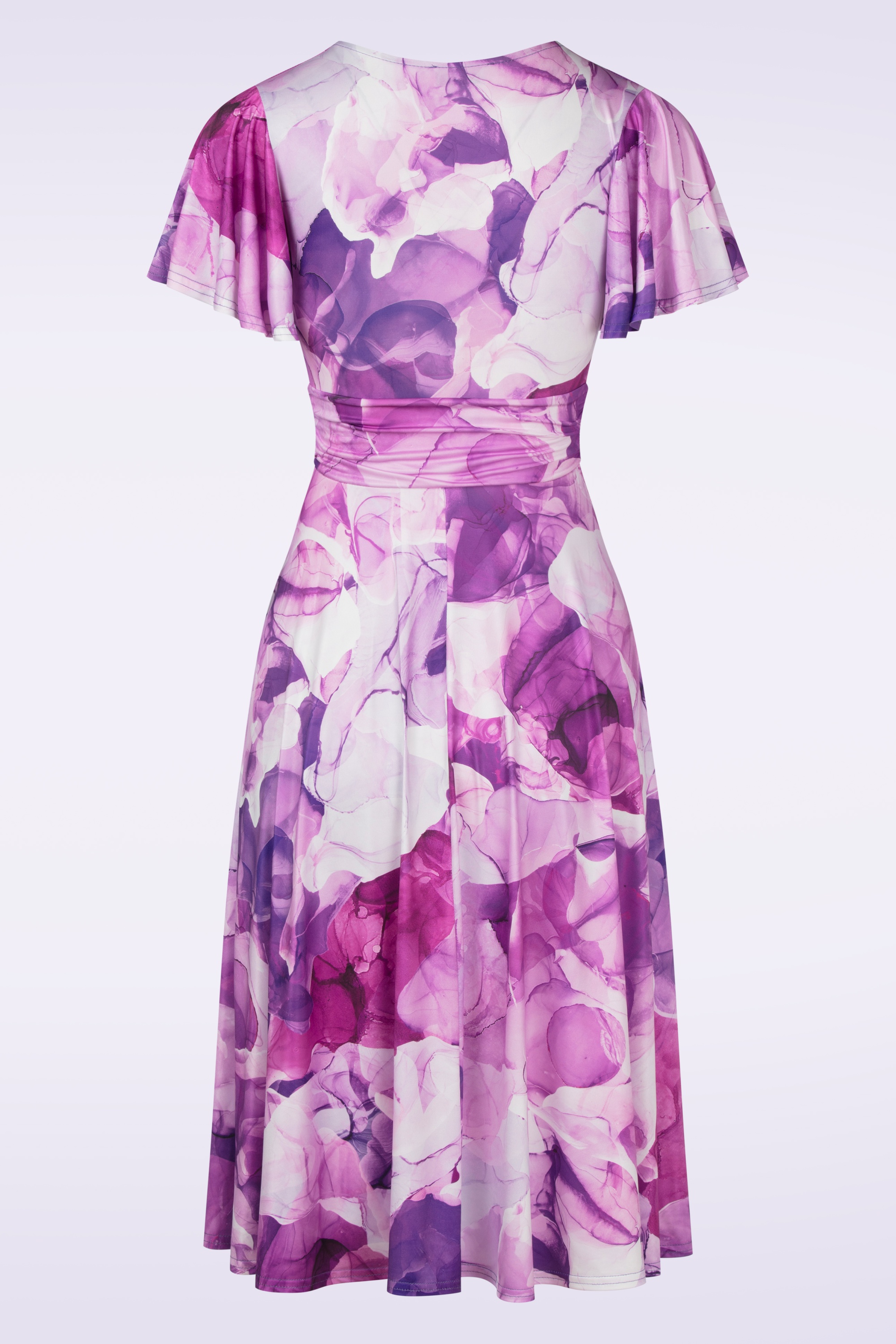 Vintage Chic for Topvintage - Irene Aquarel Cross Over swing jurk in paars 3
