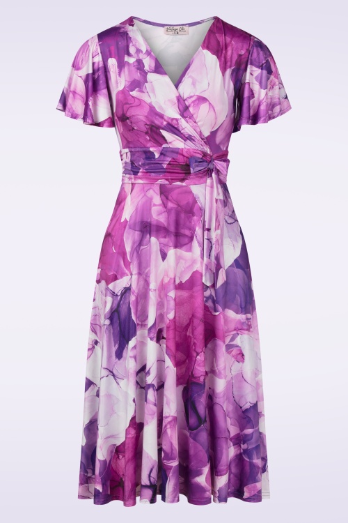 Vintage Chic for Topvintage - Irene Aquarel Cross Over swing jurk in paars