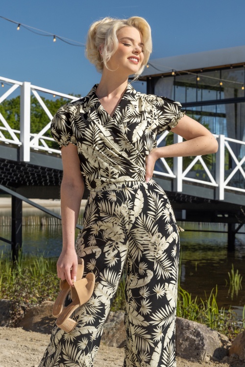Banned Retro - Yvette wikkel blouse in zwart en zacht geel