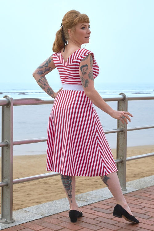 Miss Candyfloss - Juliette-Rose Striped jurk in rood en wit 4