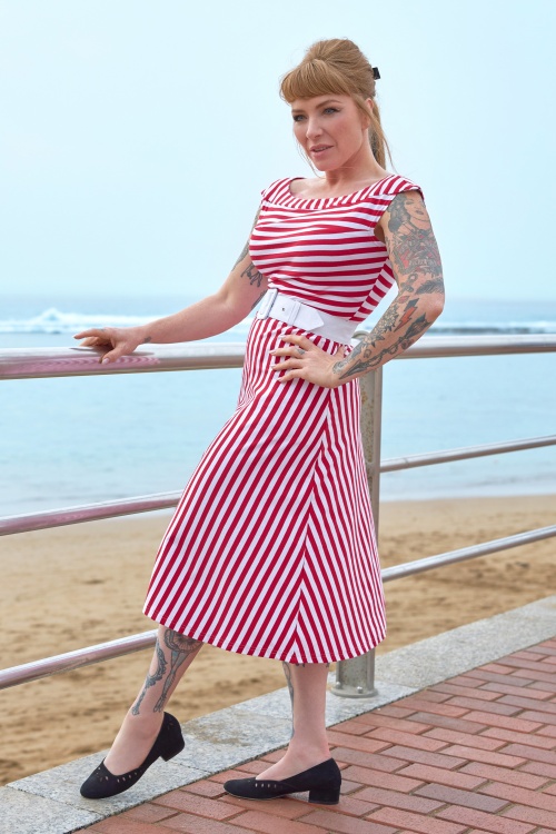 Miss Candyfloss - Robe rayée Juliette-Rose en rouge et blanc 2