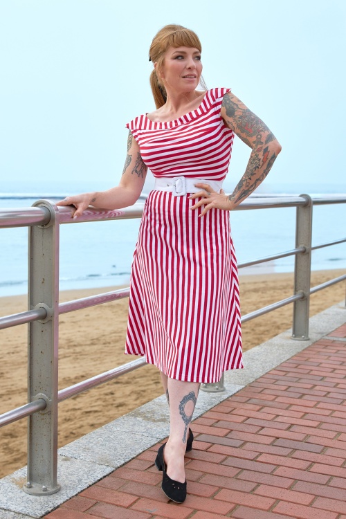 Miss Candyfloss - Robe rayée Juliette-Rose en rouge et blanc