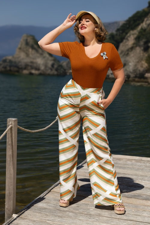 Smashed Lemon - Terri Wide Leg Hose in Weiß und Multi