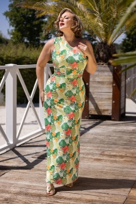 Vintage Chic for Topvintage - Olga Tropical Leaves One Shoulder maxi jurk in groen