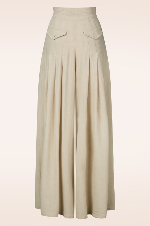 Miss Candyfloss - Topvintage exclusive ~ Harper Kat linnen palazzo broek in beige 3