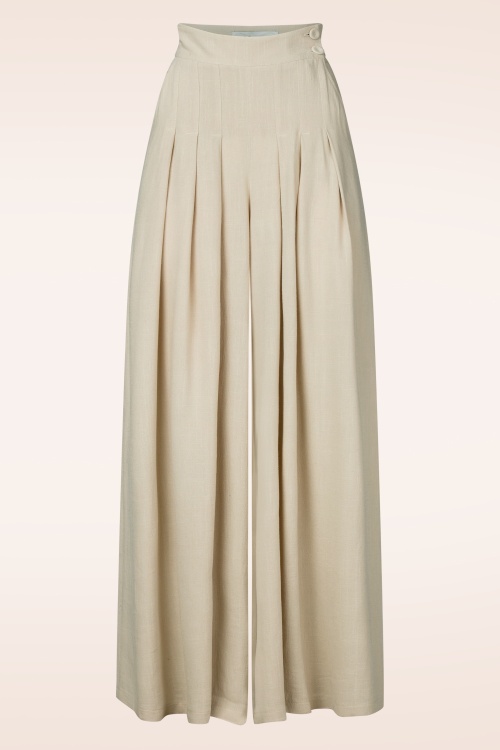 Miss Candyfloss - Topvintage exclusive ~ Harper Kat linnen palazzo broek in beige