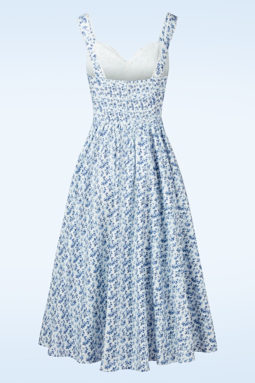 Timeless - Bryson Floral midi jurk in wit en blauw 6