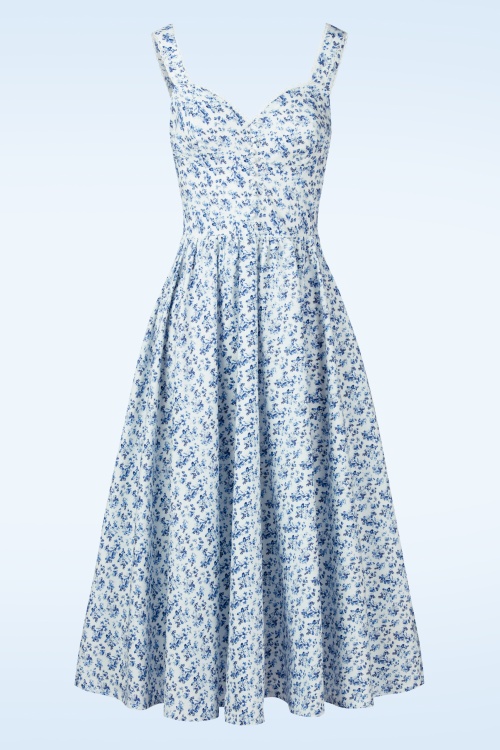 Timeless - Bryson Floral midi jurk in wit en blauw 2