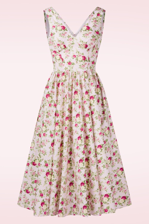 Timeless - Lysandra Vintage Blumen Midikleid in Rosa. 2
