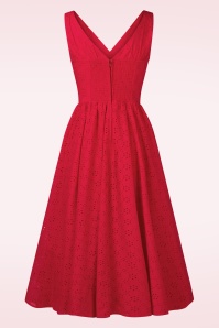Timeless - Lysandra broderie anglaise midi jurk in lippenstift rood 7
