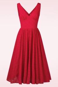 Timeless - Lysandra broderie anglaise midi jurk in lippenstift rood 3