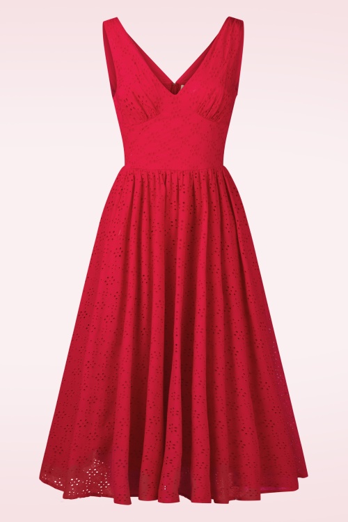 Timeless - Lysandra Broderie Anglaise Midikleid in Lippenstiftrot. 2