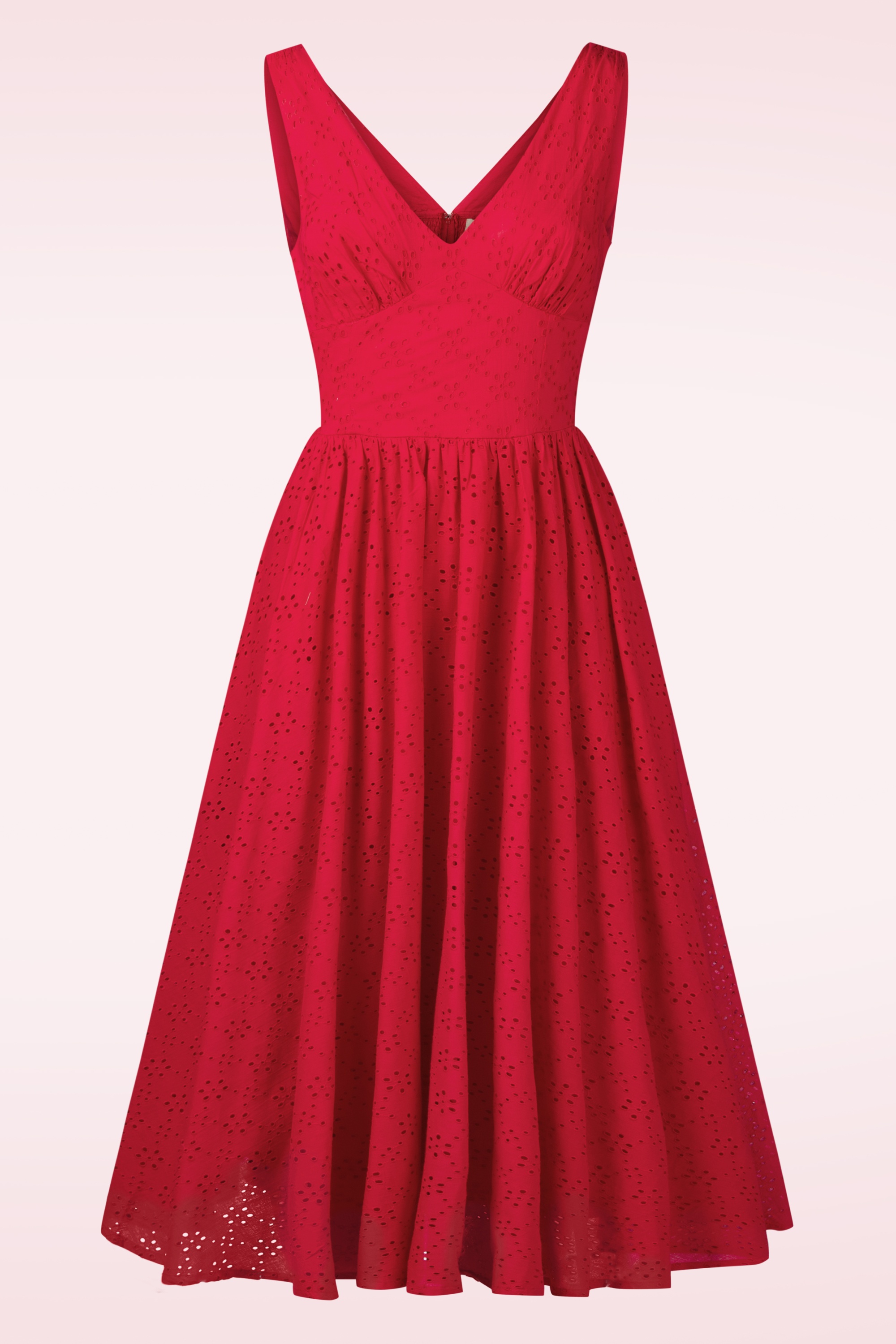 Timeless - Lysandra broderie anglaise midi jurk in lippenstift rood 3
