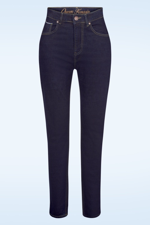 Queen Kerosin - Betty Red Selvedge Skinny Jeans in Dark Blue
