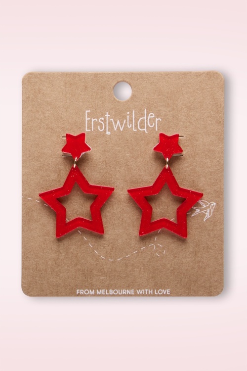 Erstwilder - Double Star oorbellen in rood