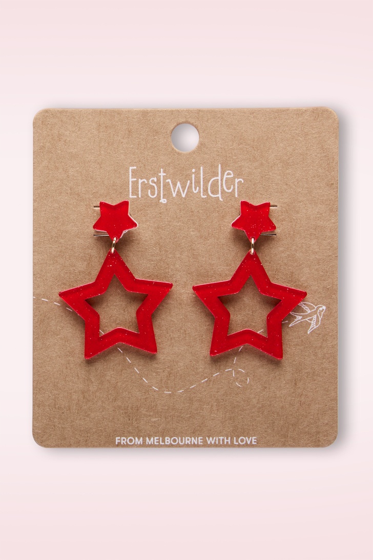 Erstwilder - Double Star oorbellen in rood