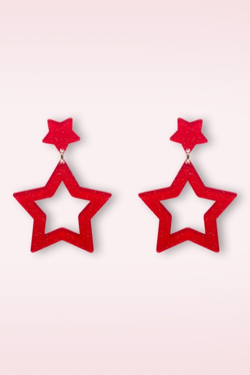 Erstwilder - Double Star oorbellen in rood 2